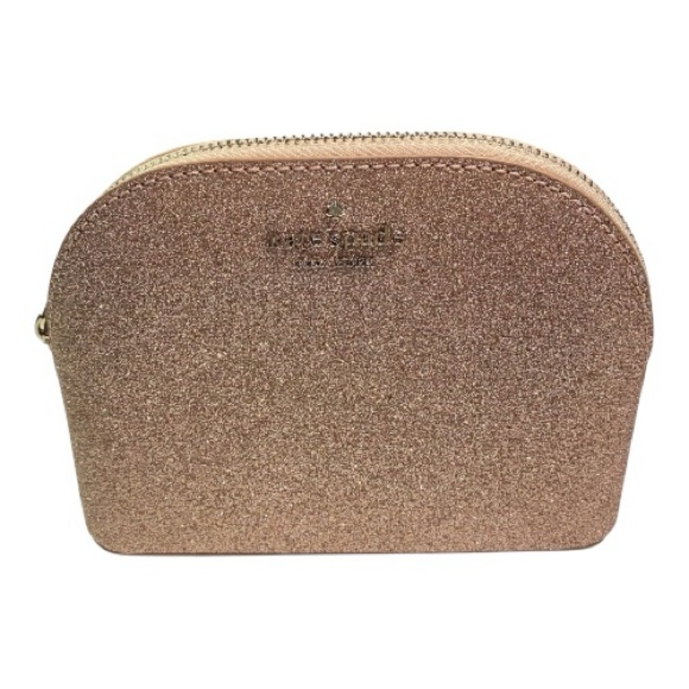 Kate Spade Dome Mini/Small Make Up Bag Joeley Rose Gold Glitter Fabric